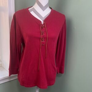 Ralph Lauren Women's Red Lace-Up Top XXL